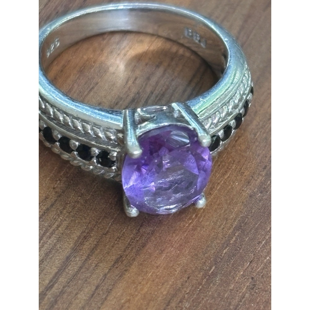 BBJ 925 Sterling Silver Purple Amethyst Gemstone Ring Size 7